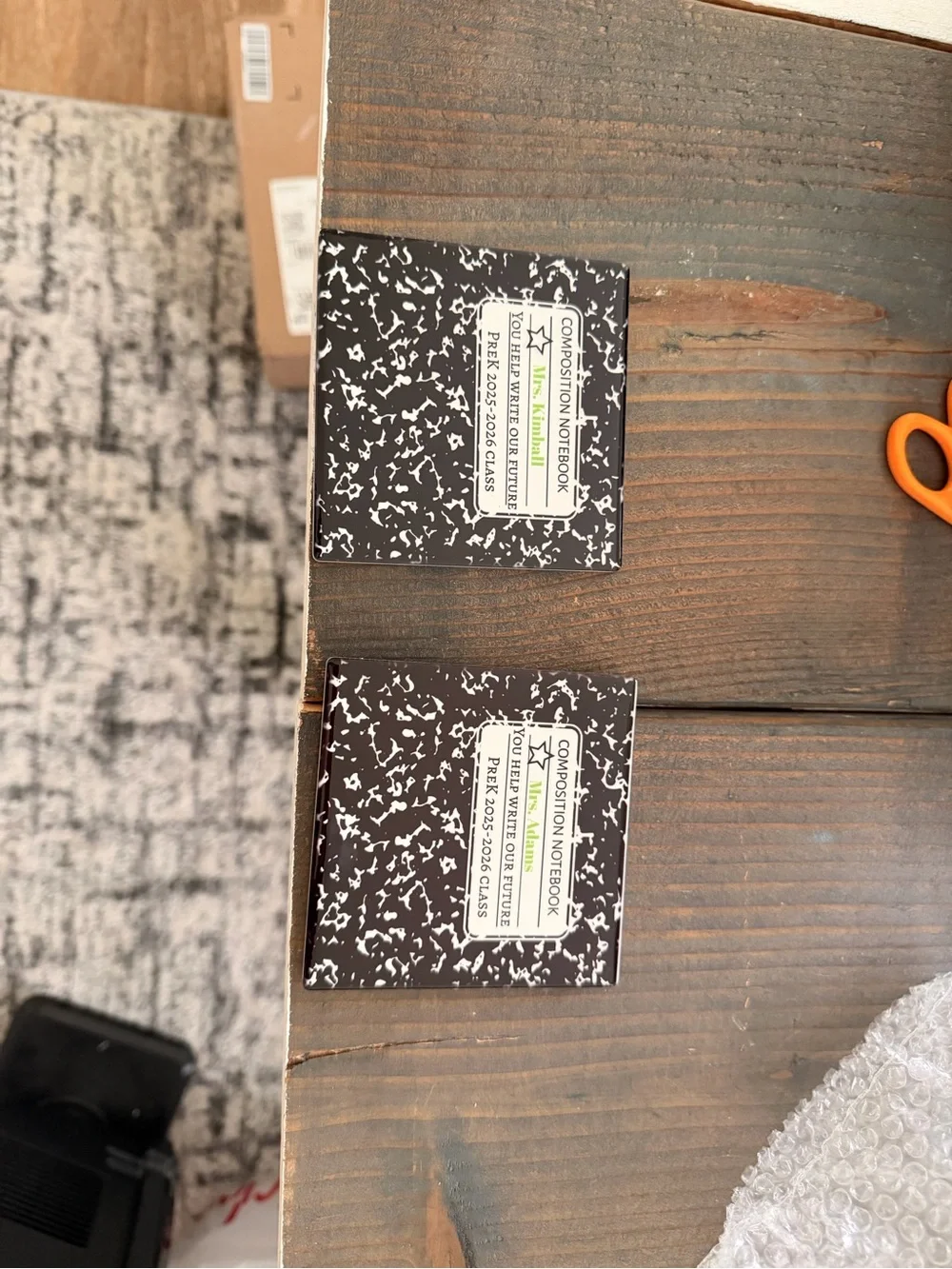 Coaster Composition Notebook - Black & White Marbled Personalized